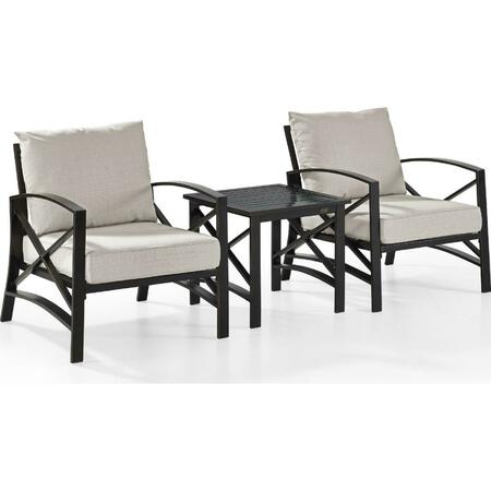 CROSLEY 3 Piece Kaplan Outdoor Seating Set with Oatmeal Cushion - Two Chairs, Side Table KO60016BZ-OL